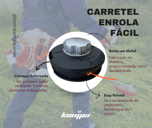 Carretel Fio de Nylon Enrola Fácil Roçadeiras Tekna