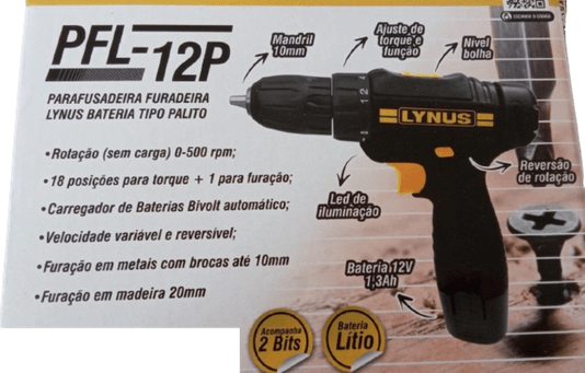 Parafusadeira Furadeira 12V PFL-12P LYNUS